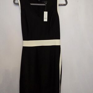 White Fox Boutique Black Midi Dress with Cream Waistband